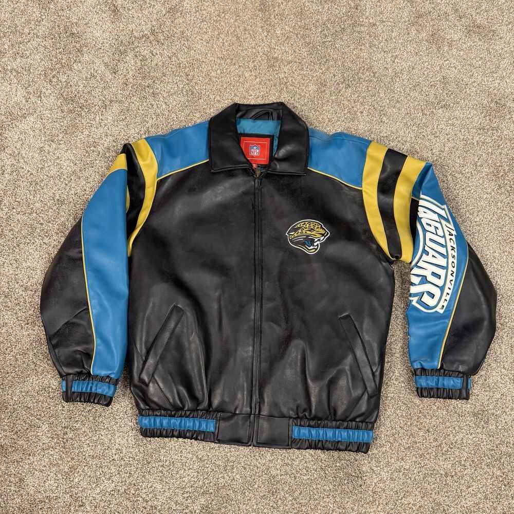 Jacksonville Jaguars Vintage Jacket Mens M Faux Leather Varsity Bomber Sport NFL